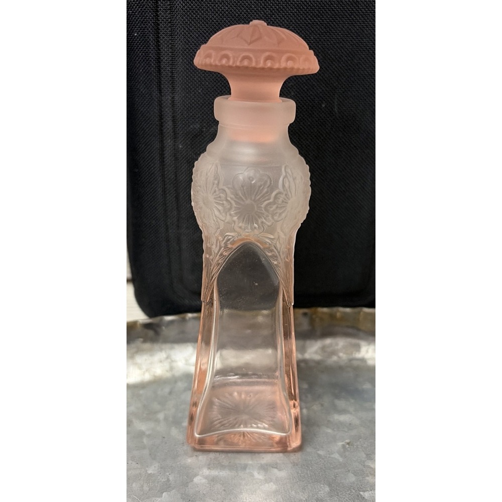 Art Deco Pink Frosted Glass Perfume Bottle Flowers Stopper Silvestri (c5)